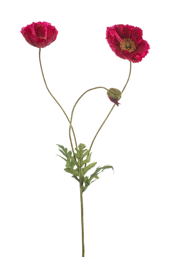 Amapolas artificiales - 1 tallo - rojo fucsia