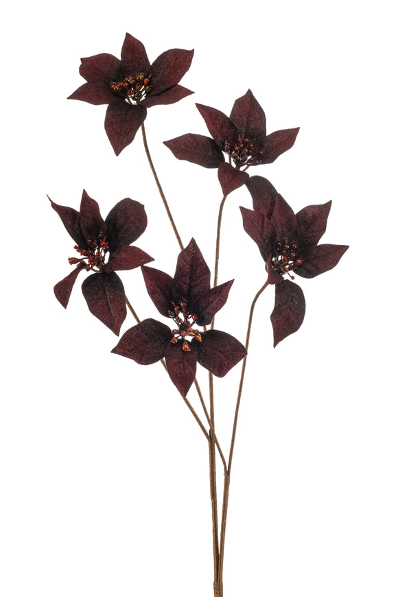 Flor de Pascua artificial - 1 tallo - Terciopelo burdeos